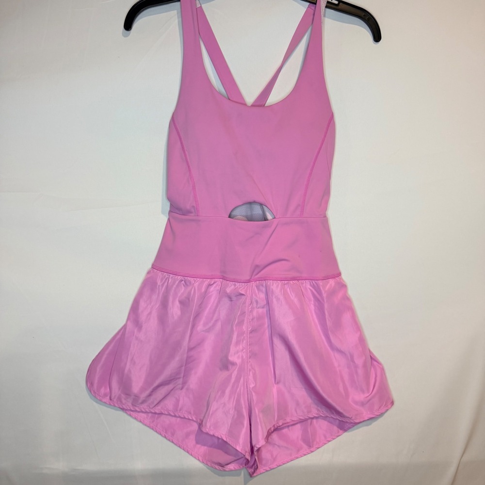 Wenlia Pink Athletic Romper Cutout Cross Back Exercise Dress Womens Small